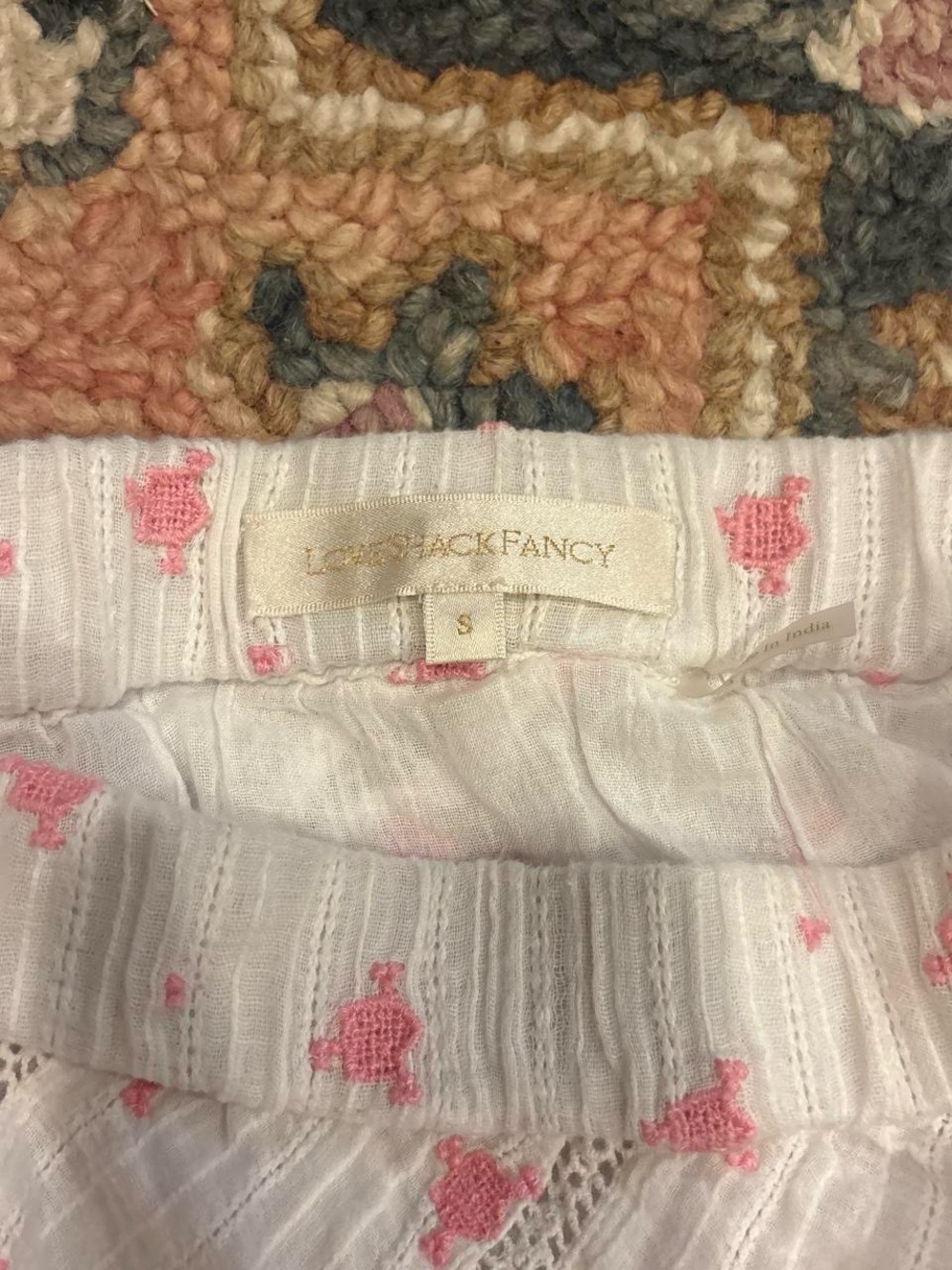 Loveshack Fancy White and Pink Floral Ruffled Tiered Skirt - Picture 2 of 3